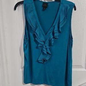 Worthington Teal Ruffle V-Neck Blouse